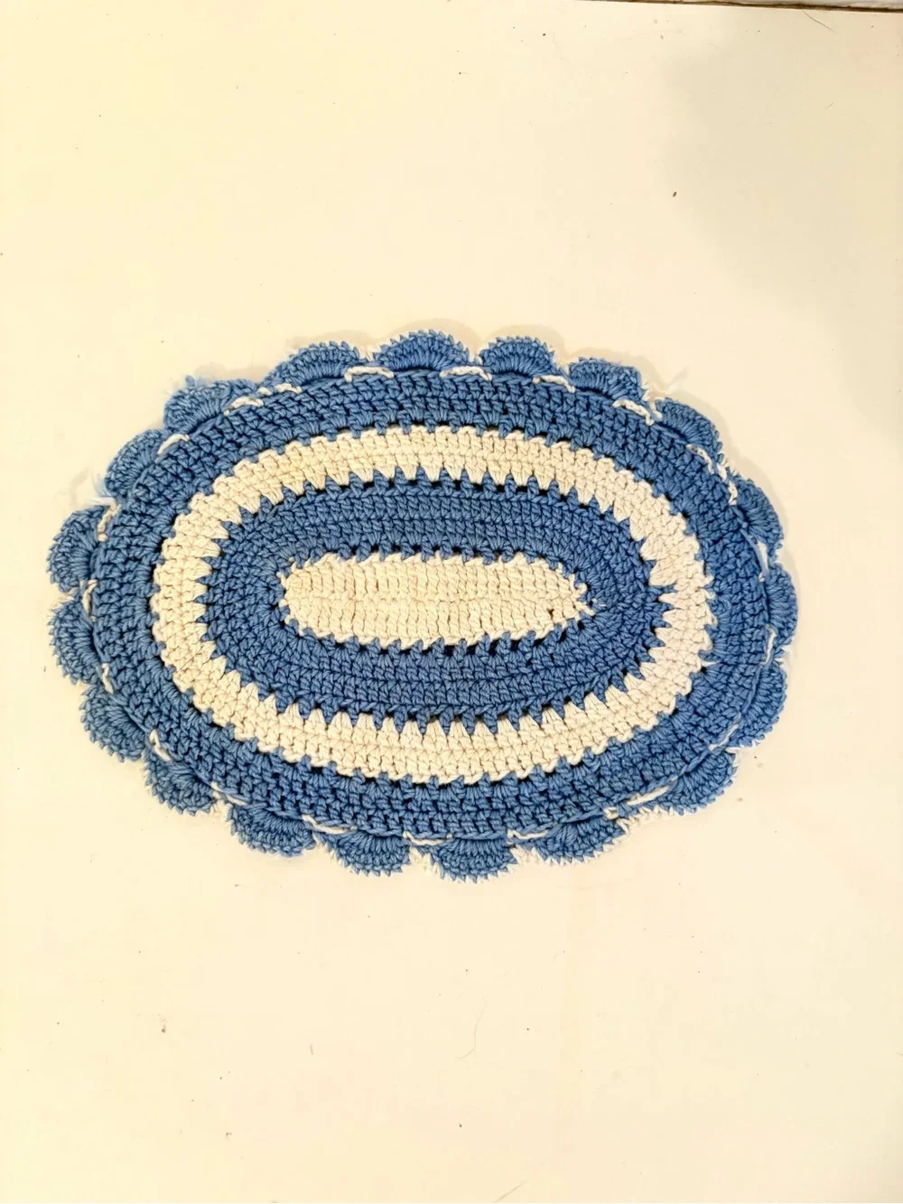 Vintage Set of 2 Hand Crafted Crochet Hot Pad Trivet Pastel Multicolor & Blue
